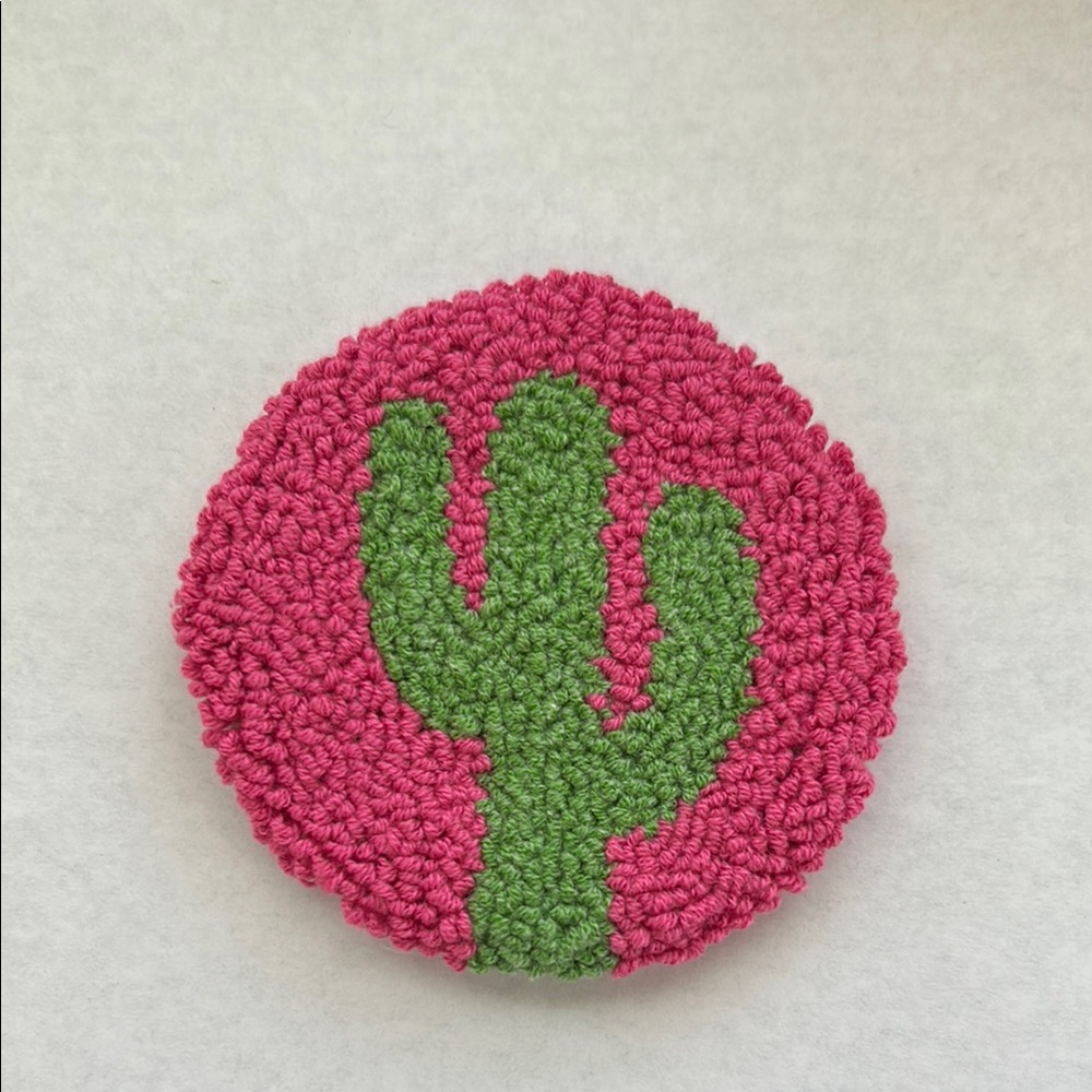 Saguaro cactus design punch needle coaster handmade